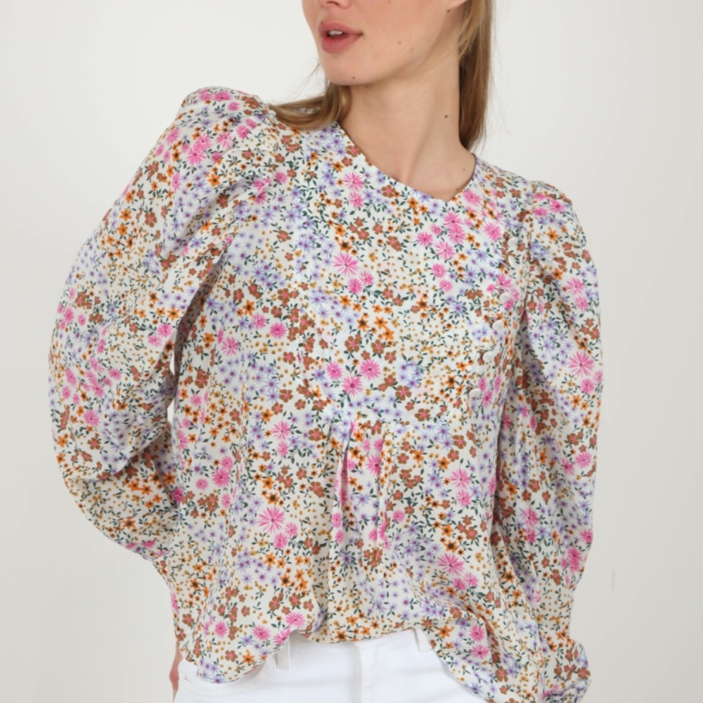 MUNTHE CHOP-IVORY FLORAK LONG SLEEVE SILK BLEND  BLOUSE SIZE EU 36